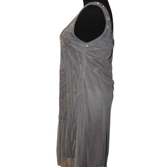 ANGIE Silver Beaded Mini Dress Stunning Gray Swing Gatsby S Small HOLIDAY PARTY - Picture 10 of 13